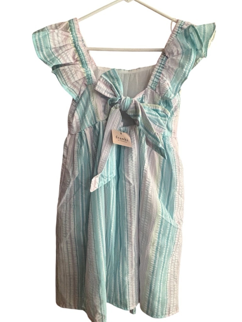 Light Blue & White Stripe Ruffle-Sleeve Kids Dress - Picture 4 of 8